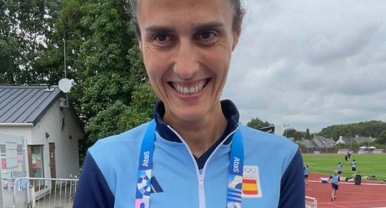 Montse Tomé, seleccionadora española, durante una atención a medios en Nantes antes de su segundo partido en los JJOO.