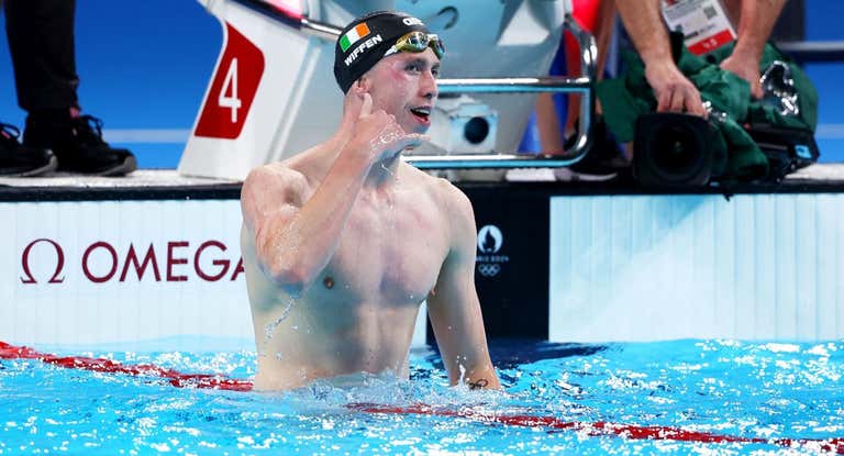 Wiffen, después de conseguir su victoria con récord olímpico en los 800 libre en los Juegos de París.
