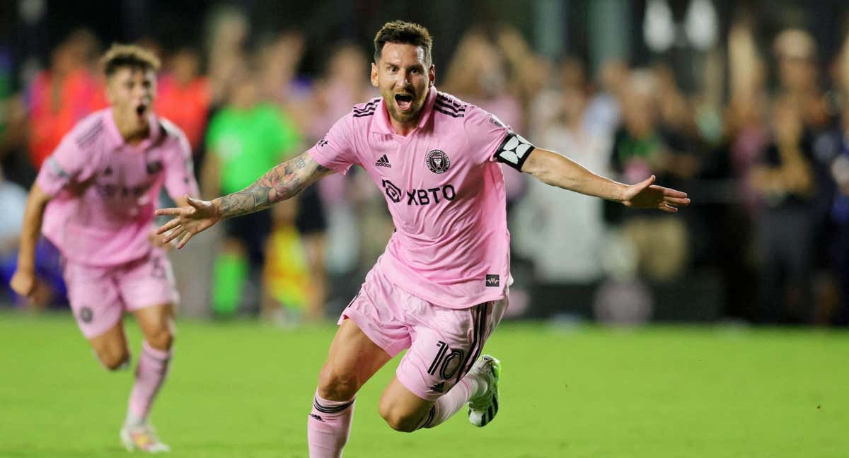 Messi celebra un gol con Inter Miami.