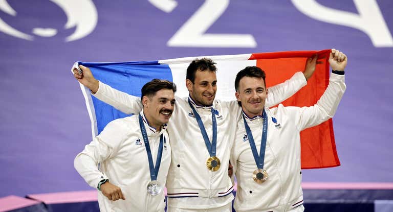 Sylvain André (plata), Joris Daudet (oro) y Romain Mahieu (bronce), los tres franceses que han coronado el BMX.