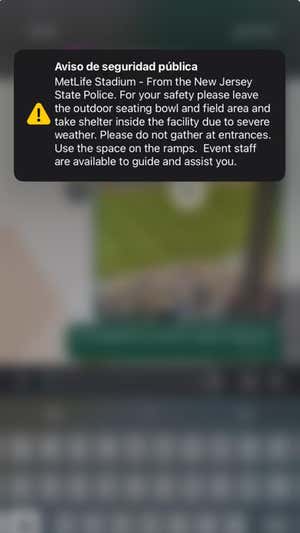 Aviso de tormenta en el Metlife Stadium.
