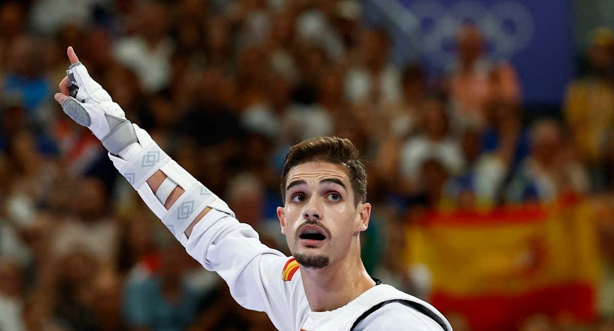 Javier Pérez Polo celebrando en los Juegos Olímpicos 2024. /REUTERS