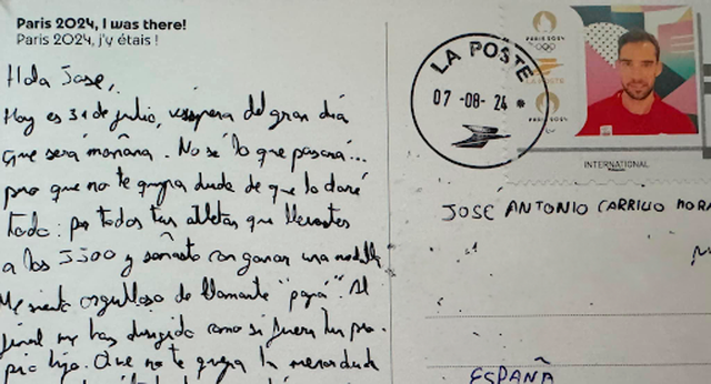 La emocionante postal de Álvaro Martín a su entrenador horas antes de ganar medalla… y que llegó hoy a Cieza: «Mis lágrimas emborronan las letras»