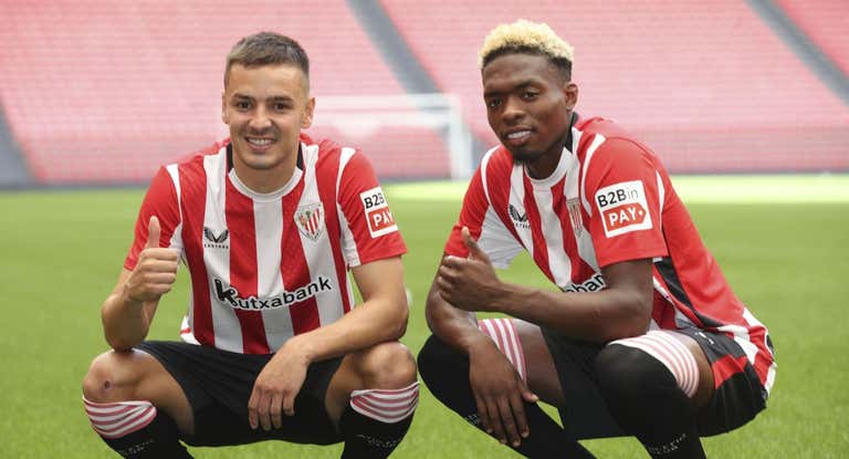 Gorosabel y Djaló, en su presentación en San Mamés al comienzo del mercado.