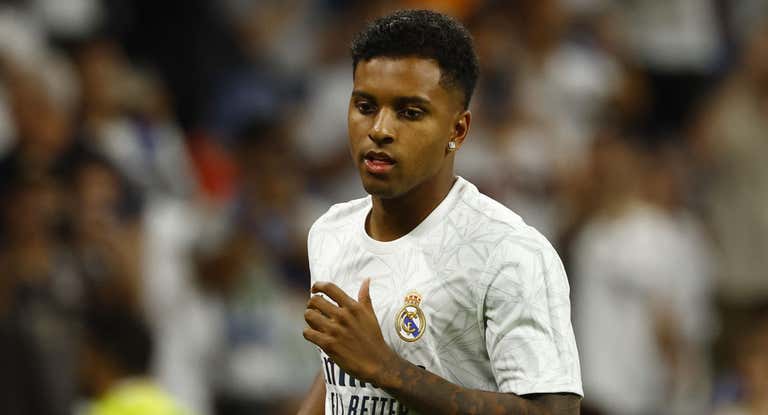 Rodrygo, en el calentamiento del Real Madrid-Betis previo al parón.