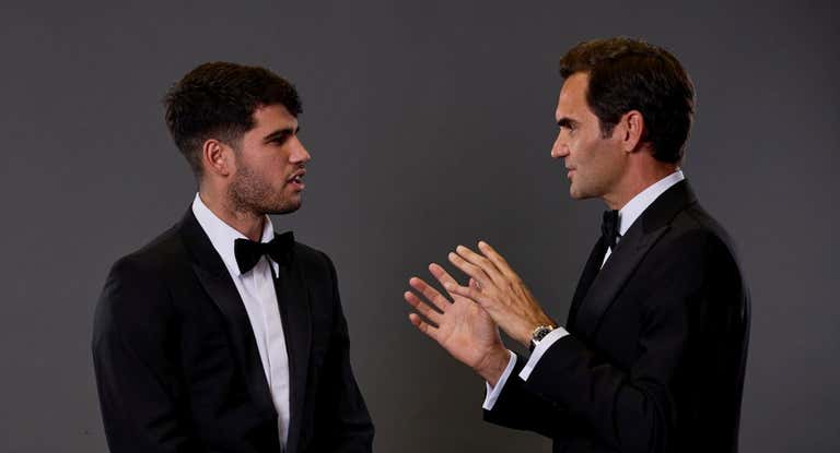 Carlos Alcaraz y Roger Federer, durante la Laver Cup 2024 en Berlín.