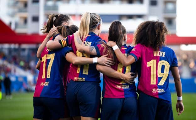 Las jugadoras del Barça celebrando un gol.  FC BARCELONA FEMENINO