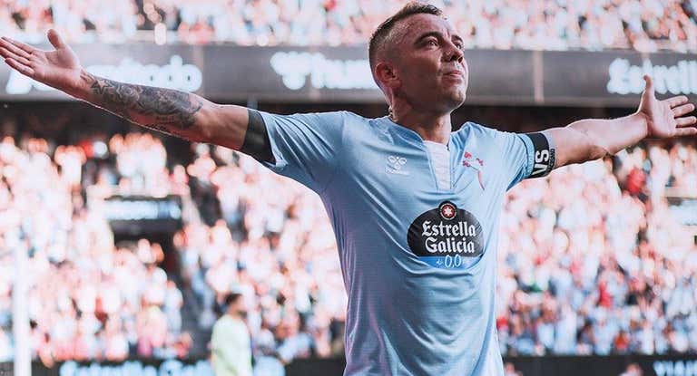 Iago Aspas celebra un gol con el Celta esta temporada.