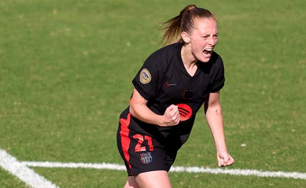 Keira Walsh celebrando con rabia uno de sus goles.  FC BARCELONA FEMENINO