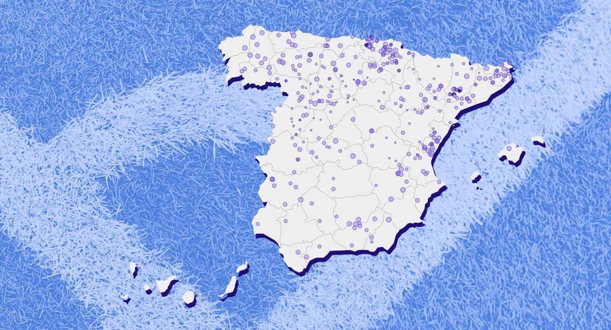 El mapa de los futbolistas de Primera procedentes de municipios de hasta 2.000 habitantes.