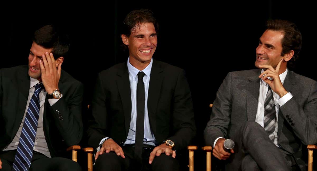 Djokovic, Nadal y Federer, juntos durante un acto en Nueva York en 2013.