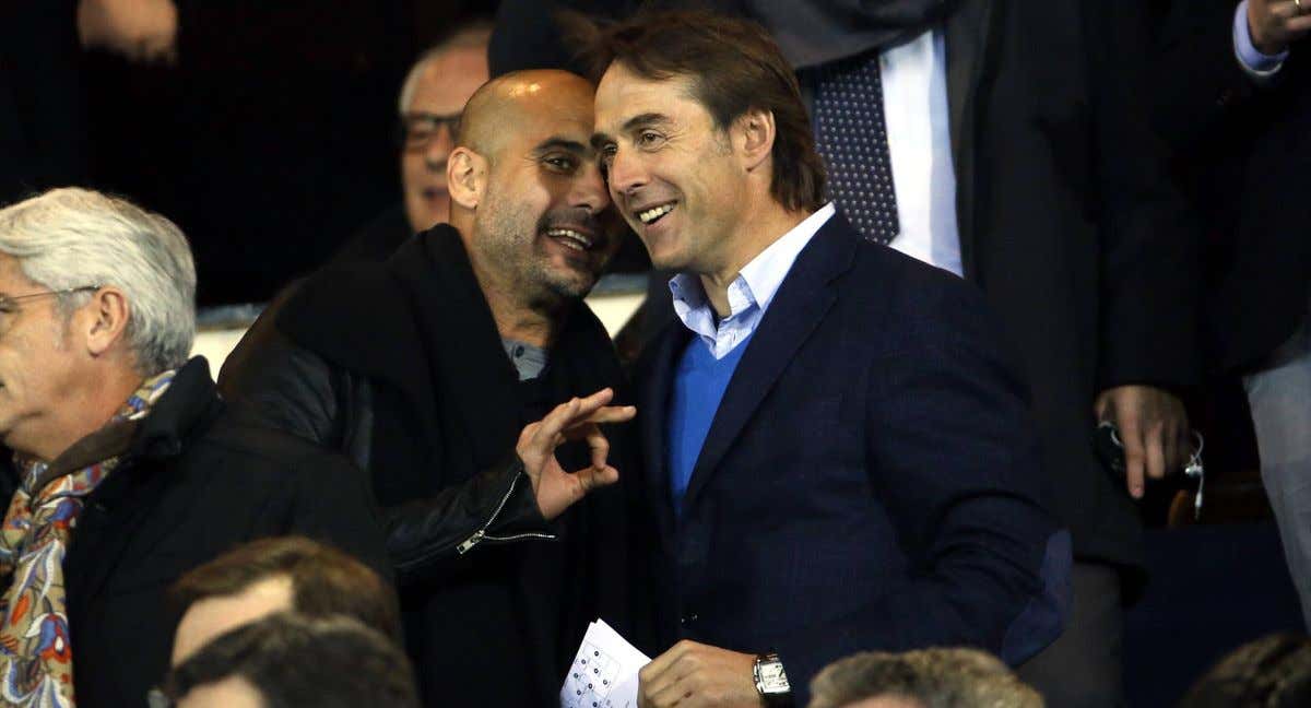 Julen Lopetegui y Guardiola, antes de un partido.
