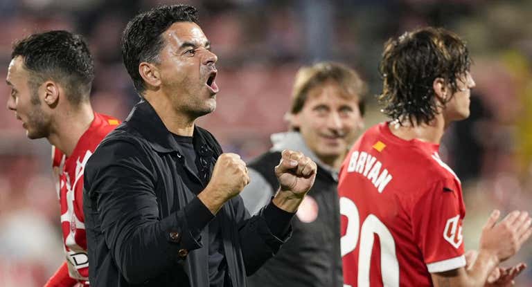 Celebración de Míchel tras el triunfo ante el Leganés.
