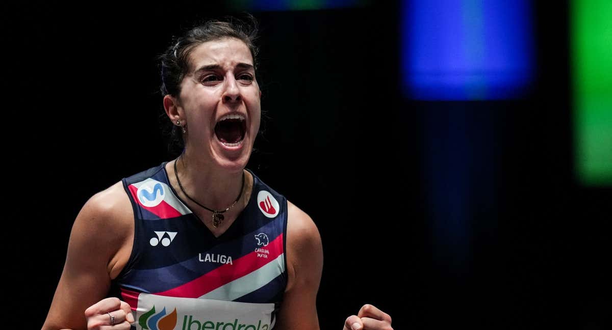 Carolina Marín celebra su título del All England 2024, el 'Wimbledon' del bádminton.