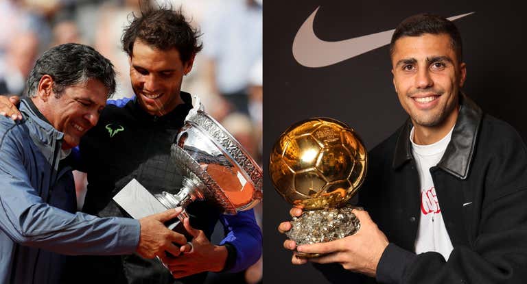 Rafa Nadal celebra un título con su tío Toni.