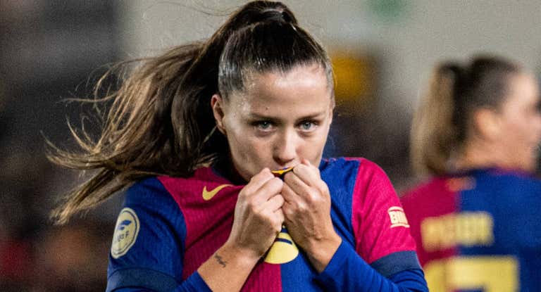Claudia Pina, jugadora del Barça, celebra un gol ante el Real Madrid en el Clásico femenino.