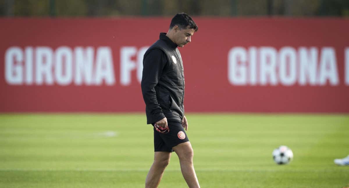 Míchel, en el último entrenamiento antes del Sturm Graz-Girona.