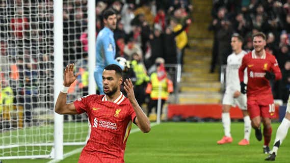 Gakpo celebra el 2-0 del Liverpool. /REUTERS