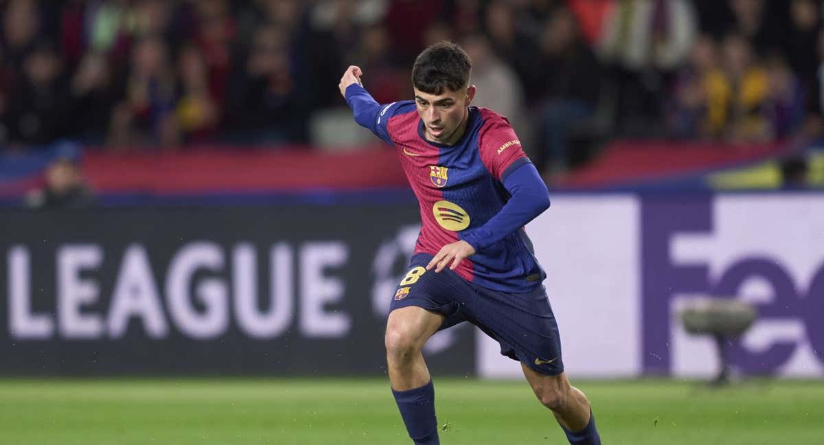 Pedri, jugando este martes ante el Brest, donde hizo un gran encuentro.