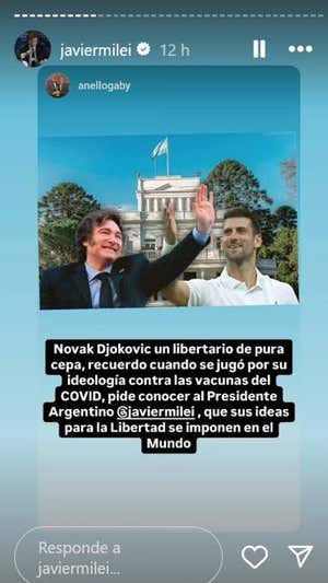 La story compartida por la cuenta de Instagram de Javier Milei. Instagram