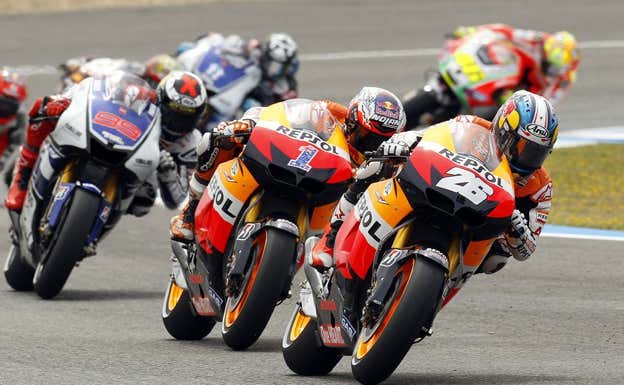 Dani Pedrosa, Casey Stoner y Jorge Lorenzo.  MotoGP