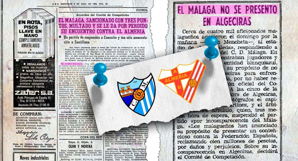 Recortes de ABC sobre el CD Málaga - AD Almería que no se disputó.