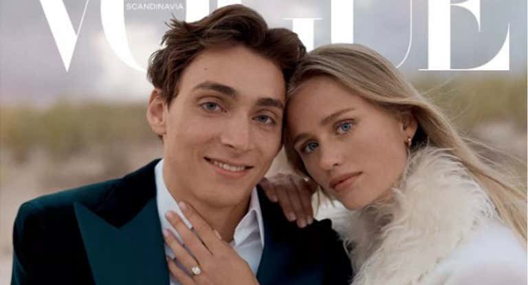Mondo Duplantis (25) y su prometida, en la portada de la revista Vogue en octubre.