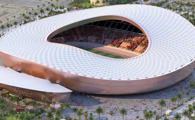 Imagen simulada por ordenador del Gran Estadio de Fez una vez terminen las obras. YALLAVAMOS2030