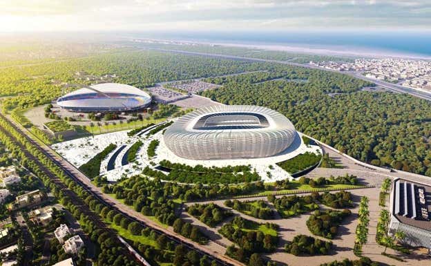 Imagen generada por ordenador del resultado final del Estadio Príncipe Moulay Abdellah. YALLAVAMOS2030