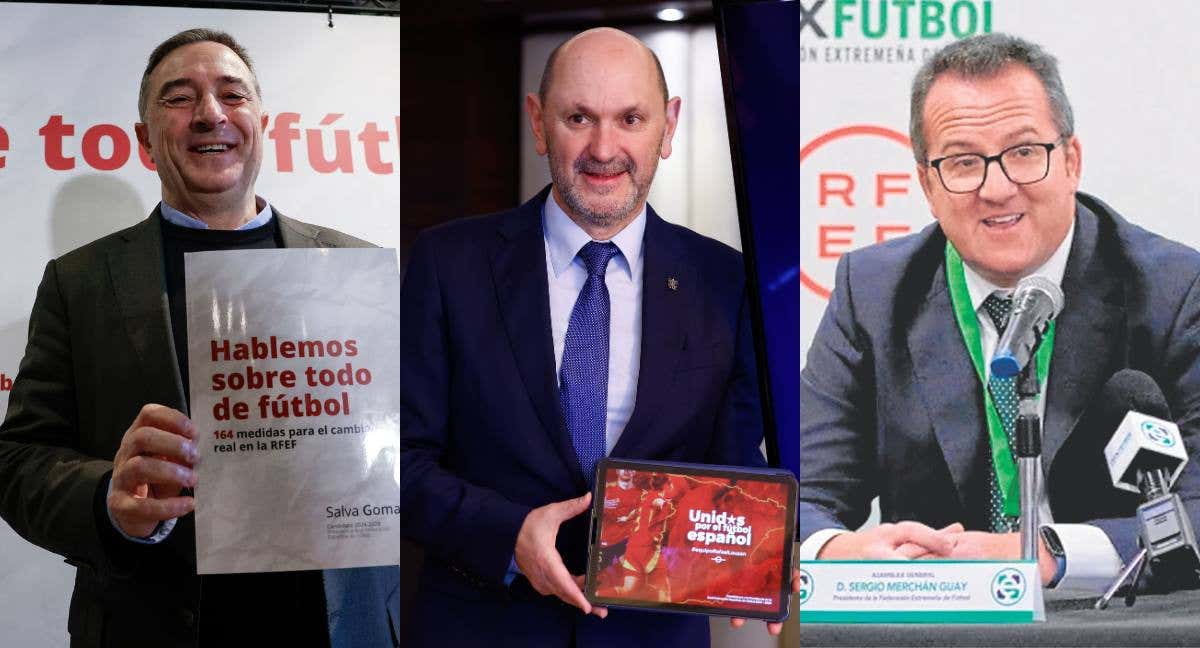 De izquierda a derecha: Salvador Gomar, Rafael Louzán y Sergio Merchán, candidatos a la presidencia de la RFEF.