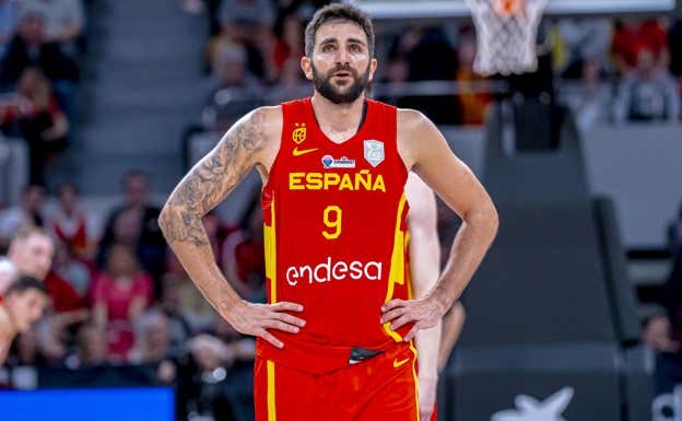 Ricky Rubio en su regreso a las canchas con la Selección en febrero frente a Letonia. FEB