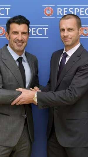 Luis Figo y Aleksander Ceferin, presidente de la UEFA. UEFA.com