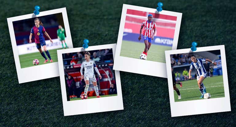 De izquierda a derecha: Irene Paredes, Olga Carmona, Ajibade y Amaiur Sarriegi.