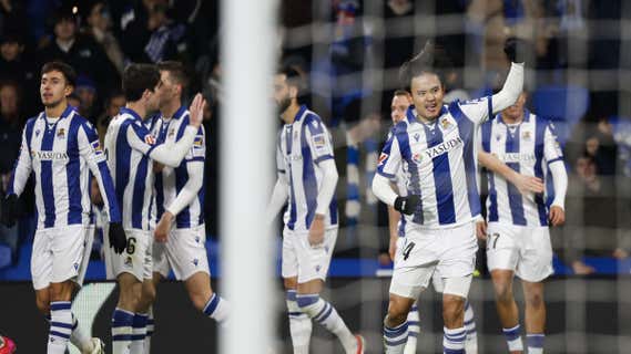 Take Kubo celebra con rabia el golazo que le marcó al Villarreal para ganar el partido. /EFE