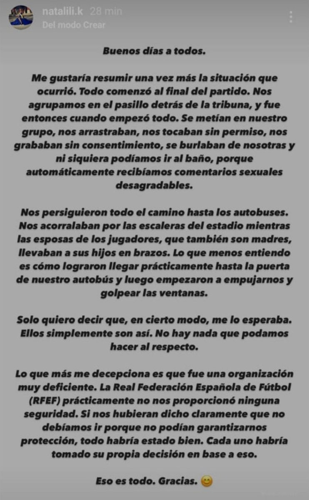 Story publicado por Natália Kaluzova en su perfil de Instagram.  @natalili.k