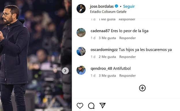 Publicación de Bordalás, con amenazas en sus comentarios.  CAPTURA