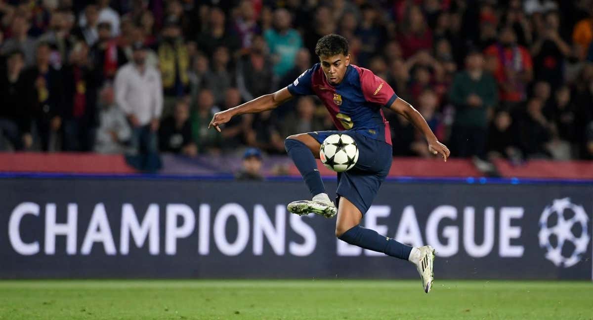 Lamine Yamal en el partido de Champions contra el Bayern Munich. /AFP