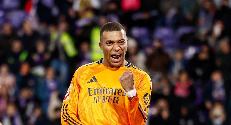 Mbappé, celebrando un gol con el Real Madrid.