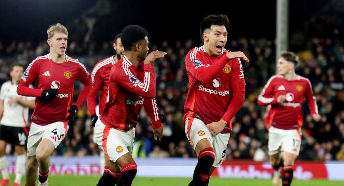 Lisandro Martínez celebra su gol al Fulham./REUTERS