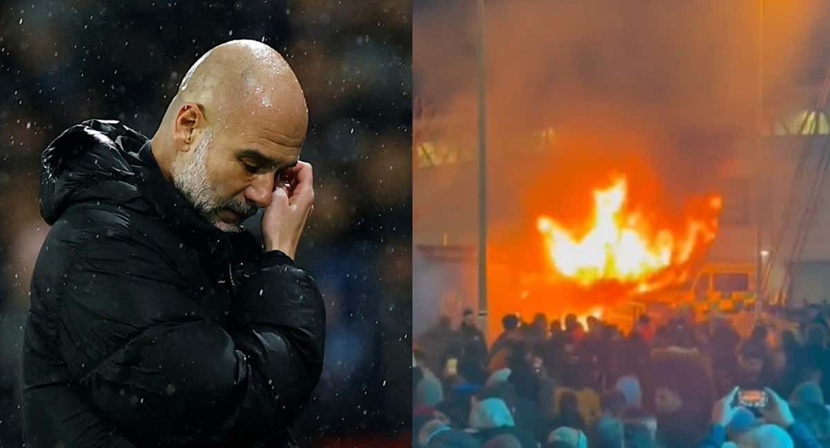Un puesto de merchandising ardió a las afueras del Etihad Stadium.
