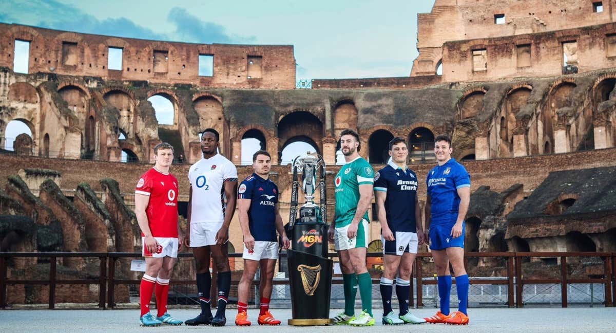 Foto promocional Seis Naciones con capitanes en el Coliseo de Roma. /Six Nations