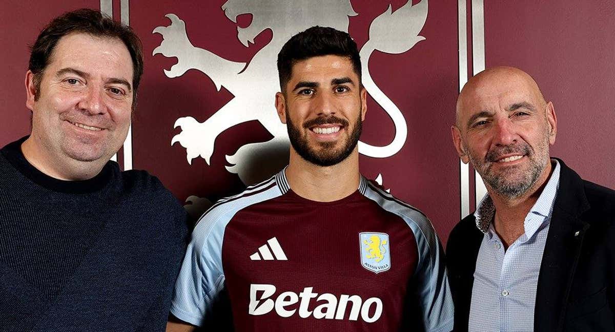 Damià Vidagany, Marco Asensio y Monchi en la presentación del balear./@AVFCOfficial