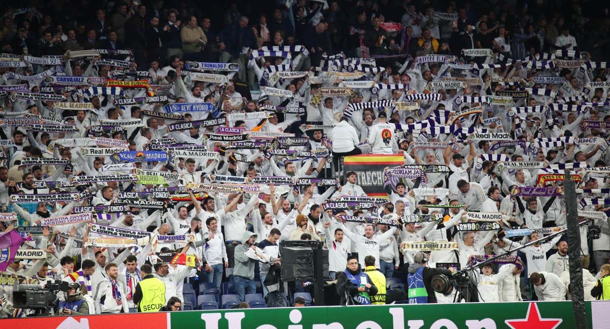 Grada de animación del Real Madrid, en el Bernabéu./Getty