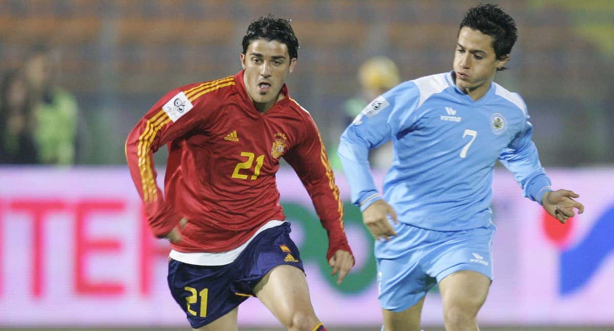 David Villa, el día de su debut con la Selección contra San Marino.