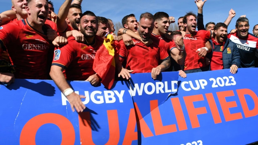 Los jugadores de España celebran la clasificación al Mundial de Francia 2023.  World Rugby