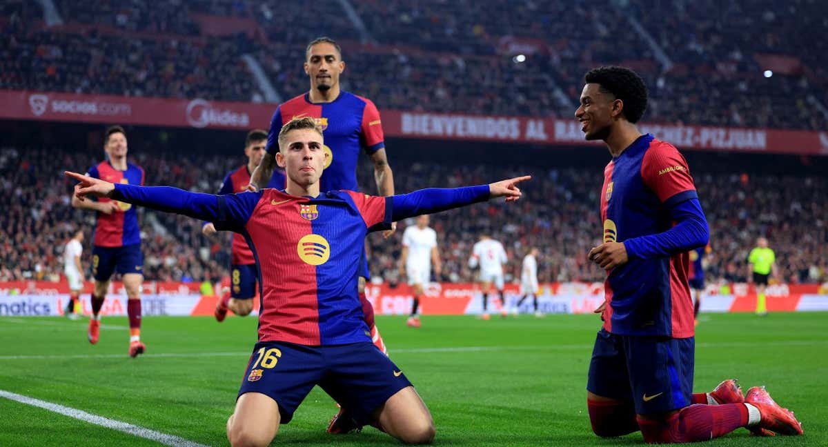 Fermín López, después de marcar el 1-2 ante el Sevilla. /GETTY