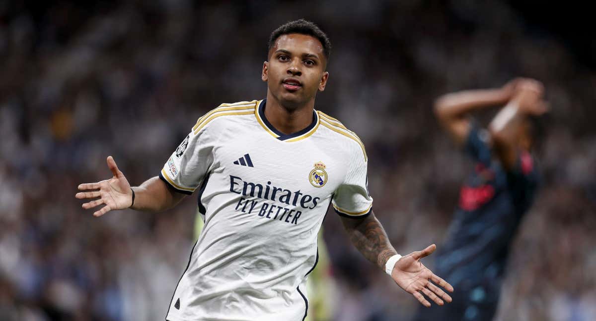 Rodrygo celebra su gol al Manchester City en la Champions 2023-24./Agencias