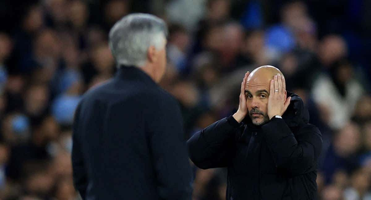 Guardiola y Ancelotti, durante uno de los Real Madrid-City. /REUTERS