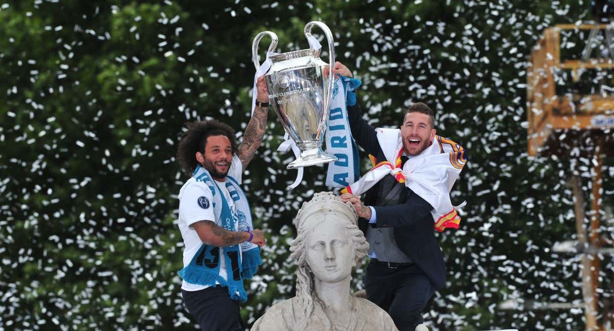 Marcelo y Ramos en Cibeles levantando una Champions League./EP