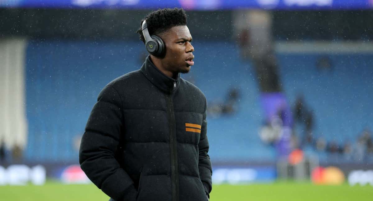 Tchouameni, antes del partido en el Etihad. /REUTERS